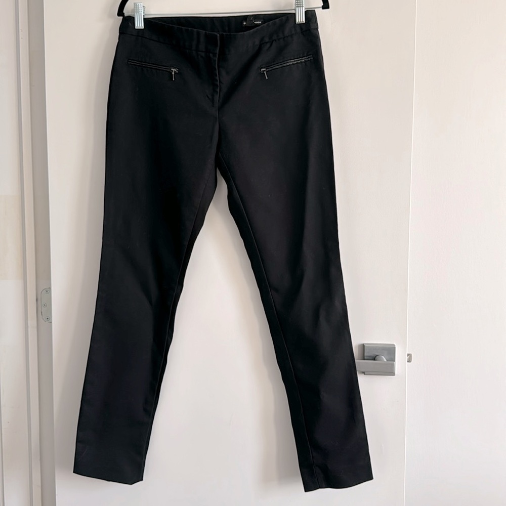 Club Monaco Black Straight Slim Fit Pants with leather trim pants mid rise
